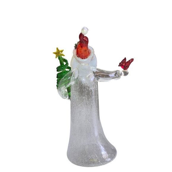 Blown Glass Santa Figurine With Christmas Tree & Bird Decoration - Picture 5 of 8